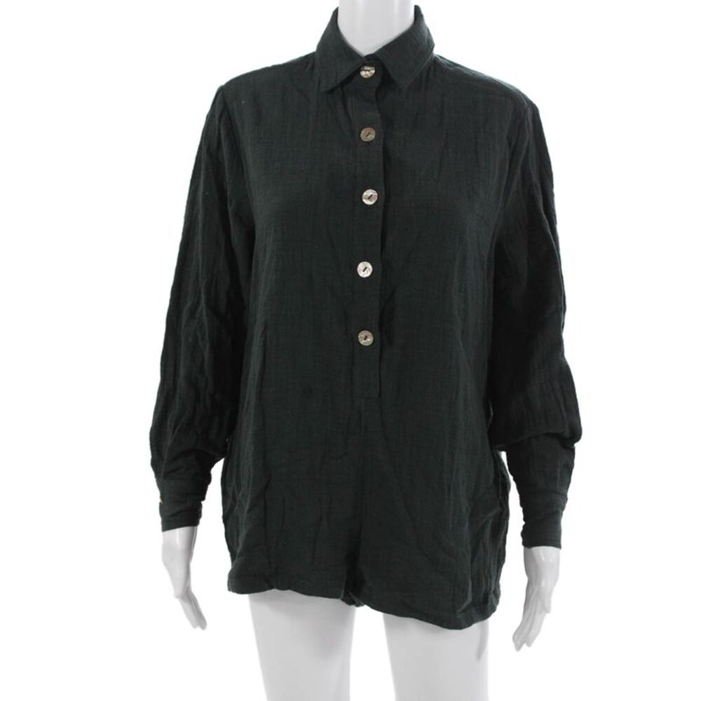 Maurie & Eve Womens Black Collared Basic Button-Up Blouse Long Sleeve Size 6